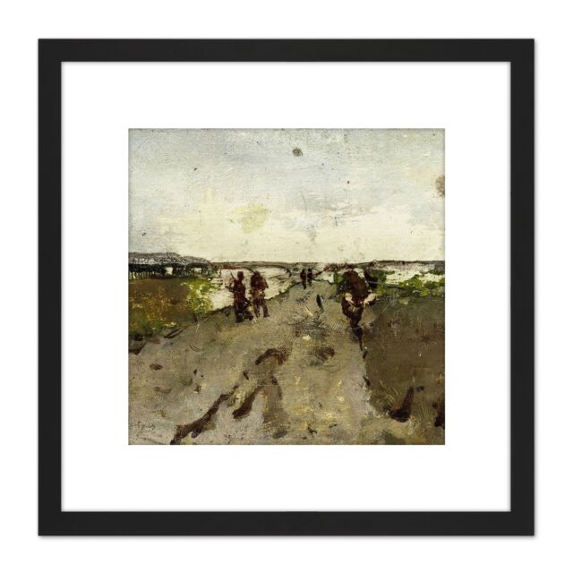 Artery8 Breitner Landscape Near Waalsdorp Painting 8X8 Inch Square Wooden Framed Wall Art Print Picture with Mount in Black