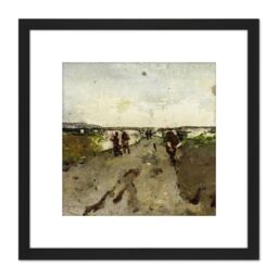 Artery8 Breitner Landscape Near Waalsdorp Painting 8X8 Inch Square Wooden Framed Wall Art Print Picture with Mount in Black - thumbnail 1