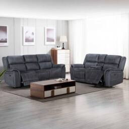 Furnishings For Less UK Cassandra 3 + 2 Electric Recliner Sofa Set Grey Fabric USB - thumbnail 1
