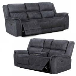 Furnishings For Less UK Cassandra 3 + 2 Electric Recliner Sofa Set Grey Fabric USB - thumbnail 2
