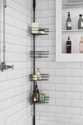 Living and Home 4 Tier Metal Corner Shower Shelf Wall Rack Organizer Bathroom in Black - thumbnail 1