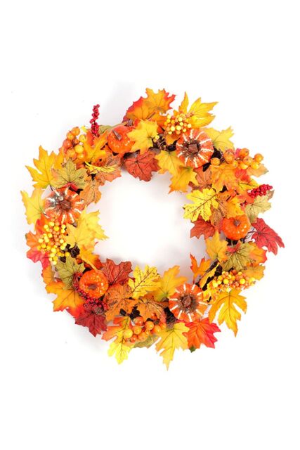 Living and Home Maple Leaves Fall Door Wreath Harvest Festival Decorations in Orange - image 1