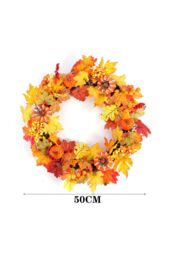 Living and Home Maple Leaves Fall Door Wreath Harvest Festival Decorations in Orange - thumbnail 7