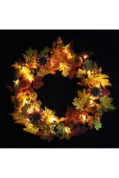 Living and Home Maple Leaves Fall Door Wreath Harvest Festival Decorations in Orange - thumbnail 3