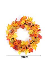Living and Home Maple Leaves Fall Door Wreath Harvest Festival Decorations in Orange - thumbnail 6