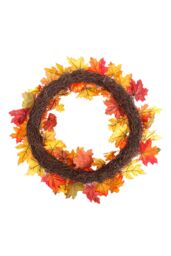 Living and Home Maple Leaves Fall Door Wreath Harvest Festival Decorations in Orange - thumbnail 2