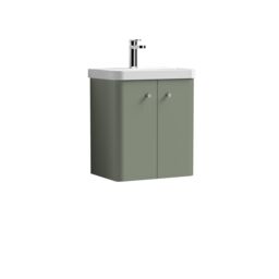 Balterley Modern Bathroom Wall Hung 2 Door Vanity Unit Basin, Satin Green, 505mm in Green