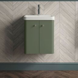 Balterley Modern Bathroom Wall Hung 2 Door Vanity Unit Basin, Satin Green, 505mm in Green - thumbnail 8