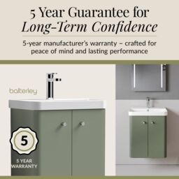 Balterley Modern Bathroom Wall Hung 2 Door Vanity Unit Basin, Satin Green, 505mm in Green - thumbnail 4