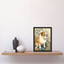 Artery8 Bulldog with Ornate Pattern Fur Coat in Flower Field Modern Watercolour Illustration Artwork Framed Wall Art Print A4 in Black - thumbnail 2