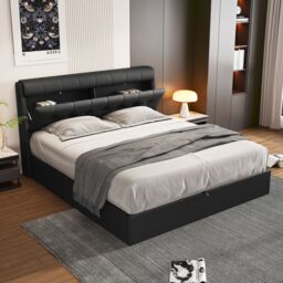 Matteo ' ' Black PU Leather Upholstered Double Ottoman Bed, Storage - thumbnail 6