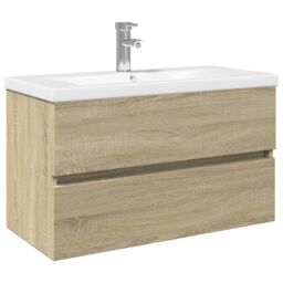 Berkfield Home 2 Piece Bathroom Furniture Set Ceramic & Engineered Wood in Brown - thumbnail 2