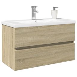 Berkfield Home 2 Piece Bathroom Furniture Set Ceramic & Engineered Wood in Brown - thumbnail 3