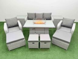 Fimous Rattan Lounge Sofa Sets 9 Seater Outdoor Garden Furniture Set in Light Grey - thumbnail 2
