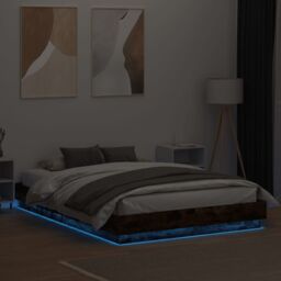 Berkfield Home Bed Frame with LED without Mattress Smoked Oak 150x200 cm King Size in Brown - thumbnail 4