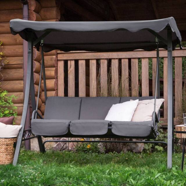 Wyld and Coco Grey Fabric 3-Seater Patio Swing - Powder-Coated Steel Frame - image 1