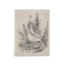 "Artery8 Joseph Pennell Large Warship In the Dry Dock Canvas Wall Art Print in Grey - Size: W12"" x H16""" - thumbnail 1