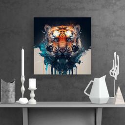 "Warren Reed - Designer Tiger Face Splashart Canvas in Brown - Size: W16"" x H16""" - thumbnail 2