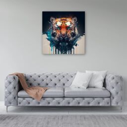 "Warren Reed - Designer Tiger Face Splashart Canvas in Brown - Size: W16"" x H16""" - thumbnail 4