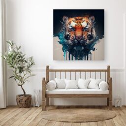 "Warren Reed - Designer Tiger Face Splashart Canvas in Brown - Size: W16"" x H16""" - thumbnail 3