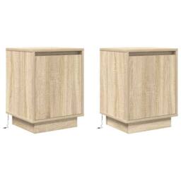 Berkfield Home Bedside Cabinets with LED Lights¬†2 pcs Sonoma Oak 38x34x50 cm in Light Oak - Size: 38 x 34 x 50 cm - thumbnail 3