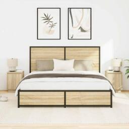 Berkfield Home Bedside Cabinets with LED Lights¬†2 pcs Sonoma Oak 38x34x50 cm in Light Oak - Size: 38 x 34 x 50 cm - thumbnail 5
