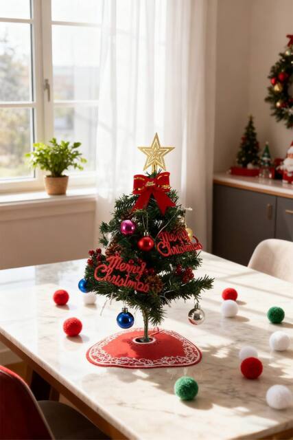 Living and Home 55cm Mini Pre-Lit Christmas Tree with Bow Star Top & Tree Skirt - image 1