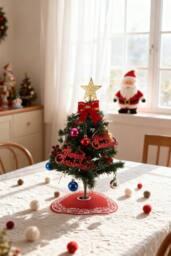 Living and Home 55cm Mini Pre-Lit Christmas Tree with Bow Star Top & Tree Skirt - thumbnail 2