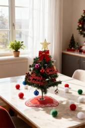 Living and Home 55cm Mini Pre-Lit Christmas Tree with Bow Star Top & Tree Skirt - thumbnail 1