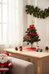Living and Home 55cm Mini Pre-Lit Christmas Tree with Bow Star Top & Tree Skirt - thumbnail 3