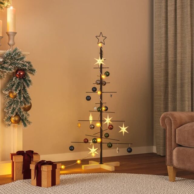 Berkfield Home Metal Christmas Tree with Wooden Base Black 120 cm - image 1
