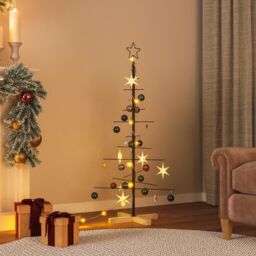 Berkfield Home Metal Christmas Tree with Wooden Base Black 120 cm - thumbnail 1