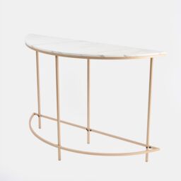 OHS Marble Console Table Bed Side Semi Circle Bedroom Office Wall Coffee Living Room in White - thumbnail 5