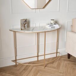 OHS Marble Console Table Bed Side Semi Circle Bedroom Office Wall Coffee Living Room in White - thumbnail 2