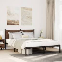 Berkfield Home Metal Bed Frame without Mattress Brown Oak 140x200 cm - thumbnail 2