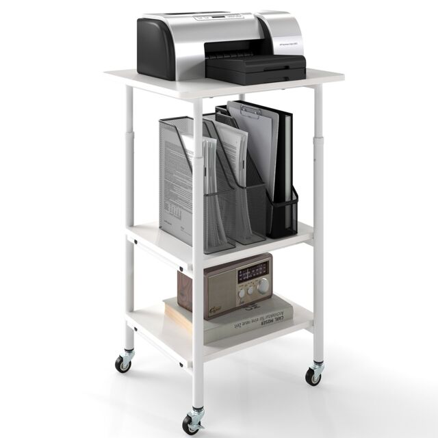 Costway Height Adjustable Printer Stand 3-Tier Printer Cart w/Shelves in White - image 1