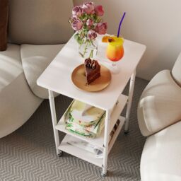Costway Height Adjustable Printer Stand 3-Tier Printer Cart w/Shelves in White - thumbnail 9
