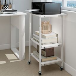 Costway Height Adjustable Printer Stand 3-Tier Printer Cart w/Shelves in White - thumbnail 3