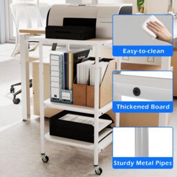 Costway Height Adjustable Printer Stand 3-Tier Printer Cart w/Shelves in White - thumbnail 6