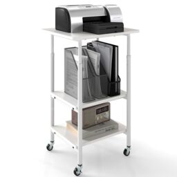 Costway Height Adjustable Printer Stand 3-Tier Printer Cart w/Shelves in White