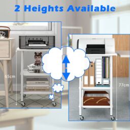 Costway Height Adjustable Printer Stand 3-Tier Printer Cart w/Shelves in White - thumbnail 4