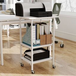 Costway Height Adjustable Printer Stand 3-Tier Printer Cart w/Shelves in White - thumbnail 7