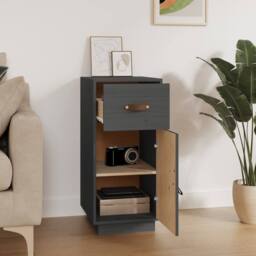 Berkfield Home Sideboard Grey 34x40x75 cm Solid Wood Pine - Size: 34 x 40 x 75 cm - thumbnail 3