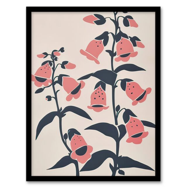 "Artery8 Pink Foxglove Flowers Simple Bright Floral Design Framed Art Print - Size: W12"" x H16""" - image 1