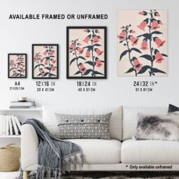 "Artery8 Pink Foxglove Flowers Simple Bright Floral Design Framed Art Print - Size: W12"" x H16""" - thumbnail 3