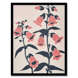 "Artery8 Pink Foxglove Flowers Simple Bright Floral Design Framed Art Print - Size: W12"" x H16""" - thumbnail 1