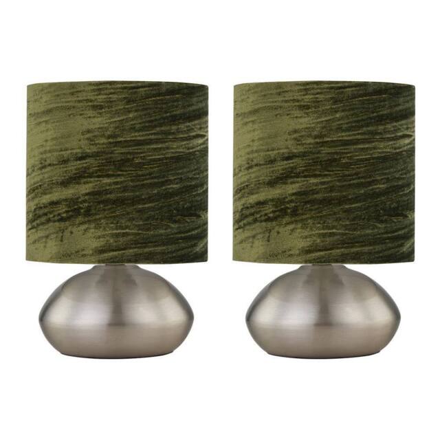 First Choice Lighting Set of 2 Jenson - Brushed Chrome Touch Table Lamps Green Velvet Shade in Silver - image 1