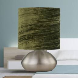 First Choice Lighting Set of 2 Jenson - Brushed Chrome Touch Table Lamps Green Velvet Shade in Silver - thumbnail 5