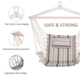 OUTSUNNY Hammock Hanging Rope Chair Swing w/Cushion 100KG - thumbnail 4
