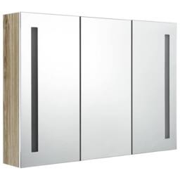 Berkfield Home LED Bathroom Mirror Cabinet 89x14x62 cm White & Oak - Size: 89 x 14 x 62 cm - thumbnail 4